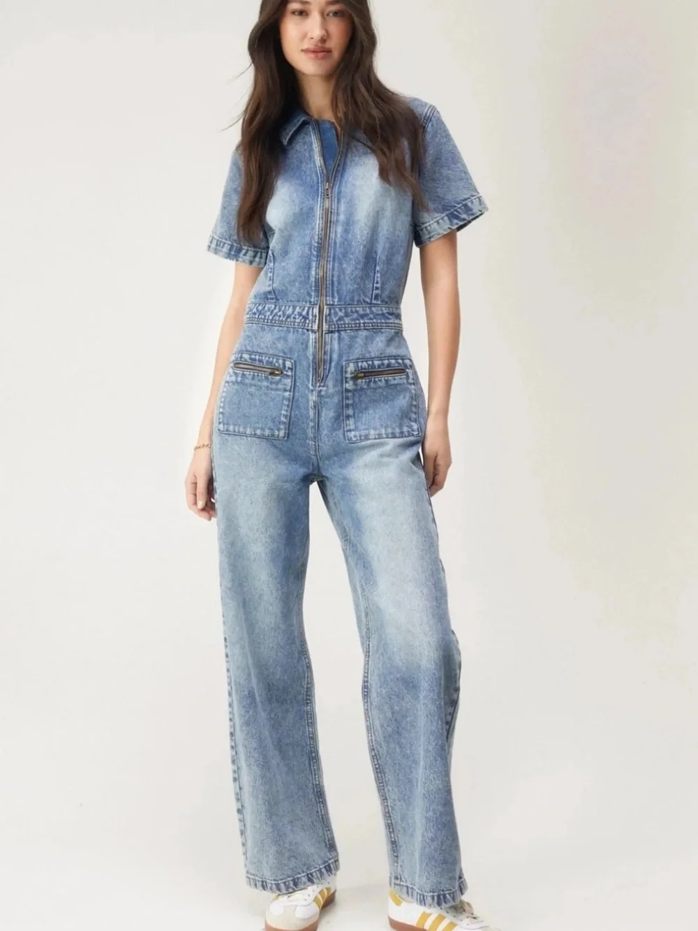 Nasty Gal Light Blue Denim Zip-Front Jumpsuit - Picture 2 of 7